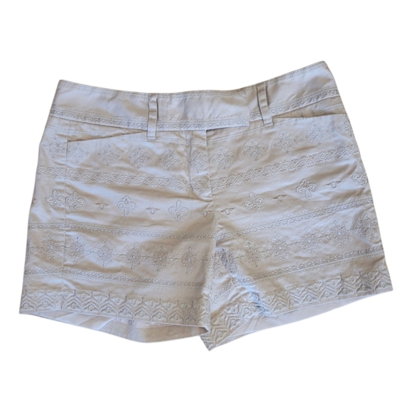 WHBM Cream Embroidered Cotton Shorts Size 0 - Picture 2 of 5